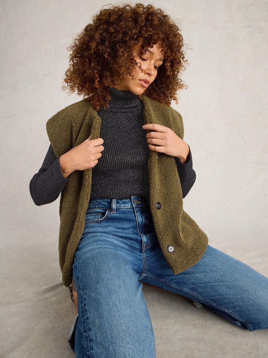 Glitzernder Rippstrick-Rollkragenpullover