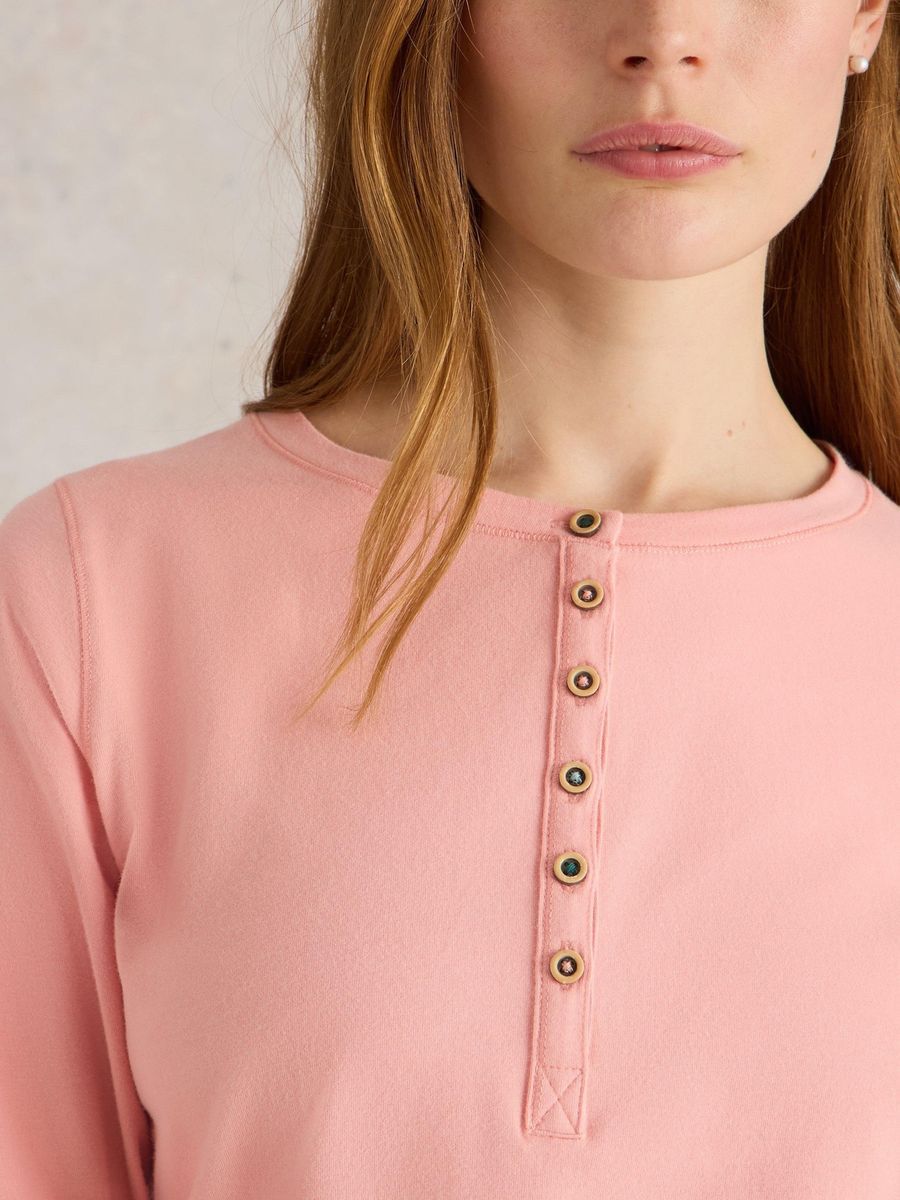 Langarm-Schlafshirt im Henley-Stil
