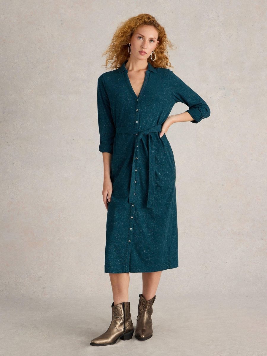 Glitzerndes Jersey-Hemdkleid in Midi-Länge