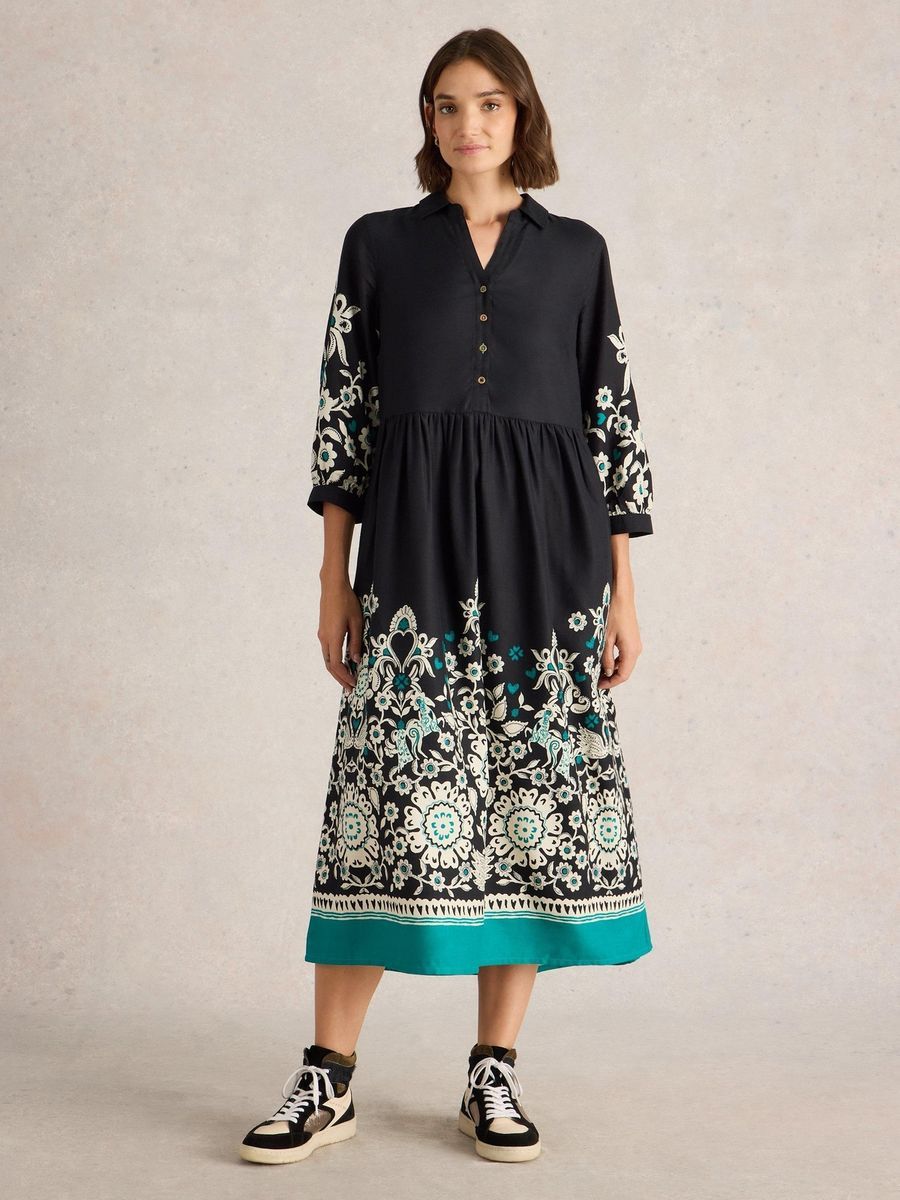 Midikleid mit Folklore-Print