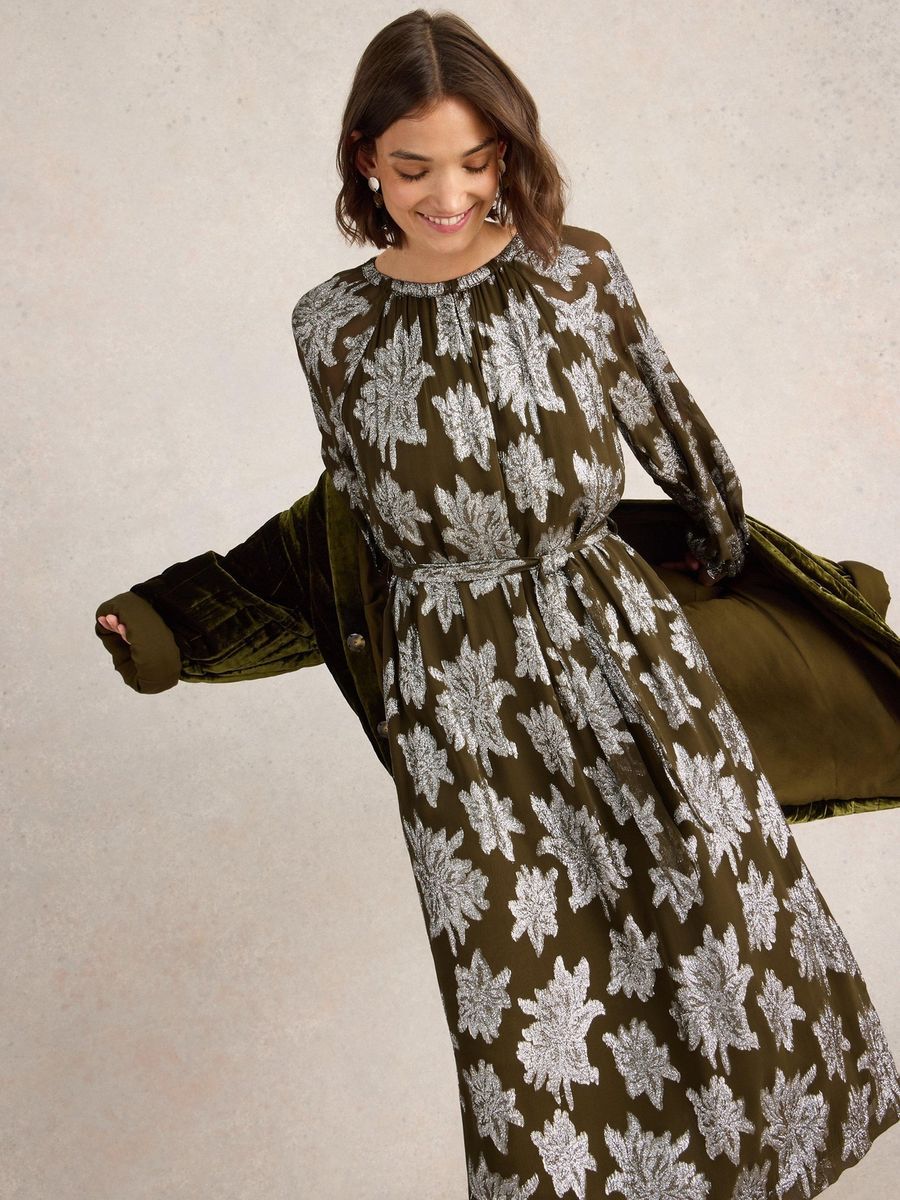 Elegantes Jacquard-Maxikleid mit Blumenmuster