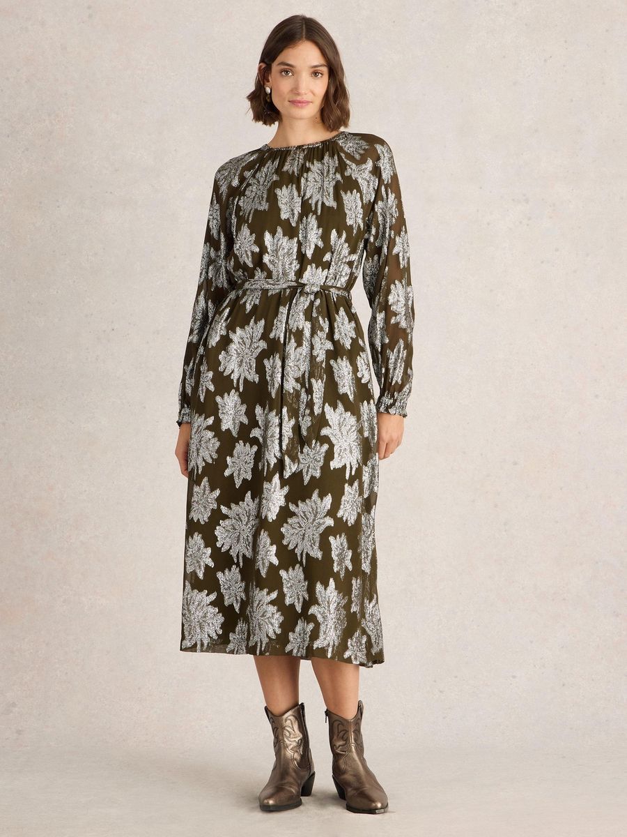 Elegantes Jacquard-Maxikleid mit Blumenmuster