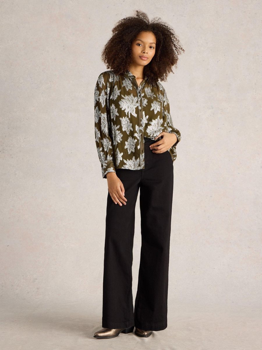 Transparente Jacquard-Bluse mit Silberblumen