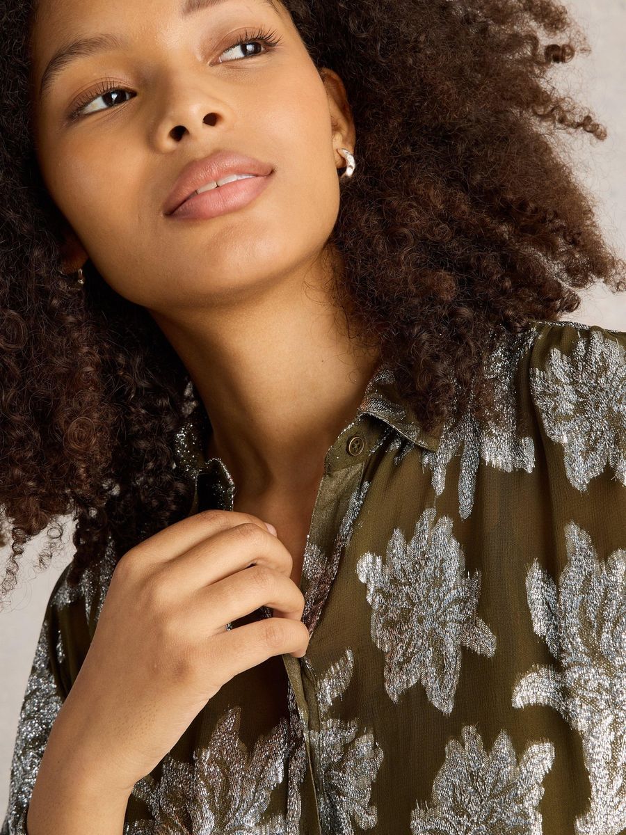 Transparente Jacquard-Bluse mit Silberblumen