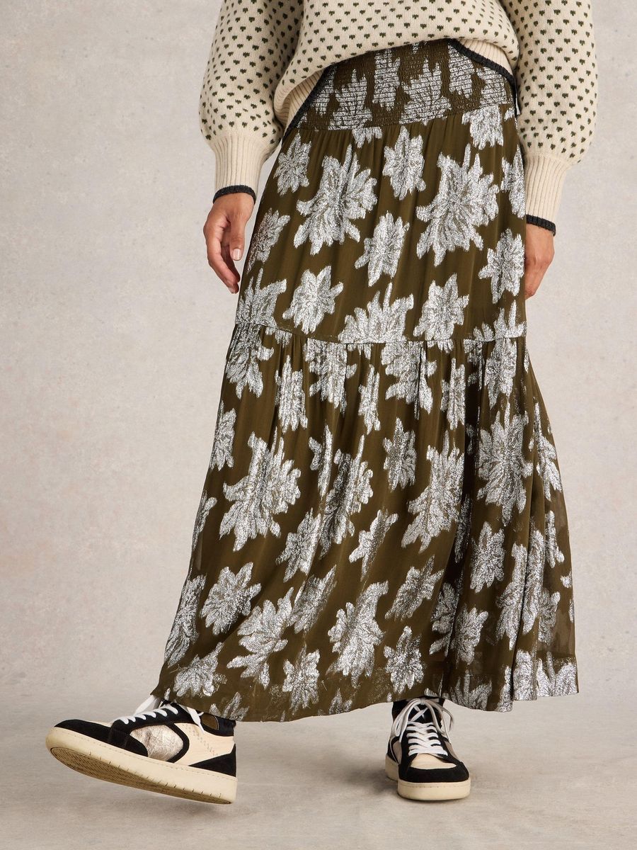 Jacquard-Stufenrock mit Smok-Bund