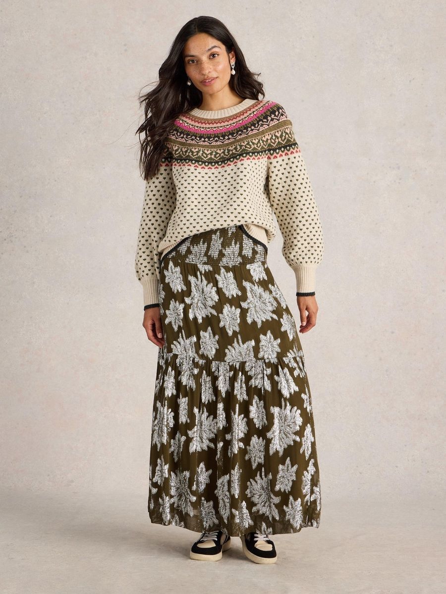 Jacquard-Stufenrock mit Smok-Bund