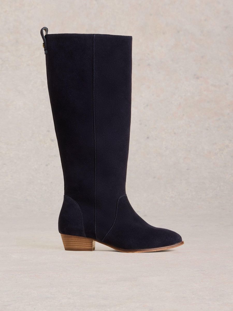 Kniehohe Wildlederstiefel mit weiter Passform