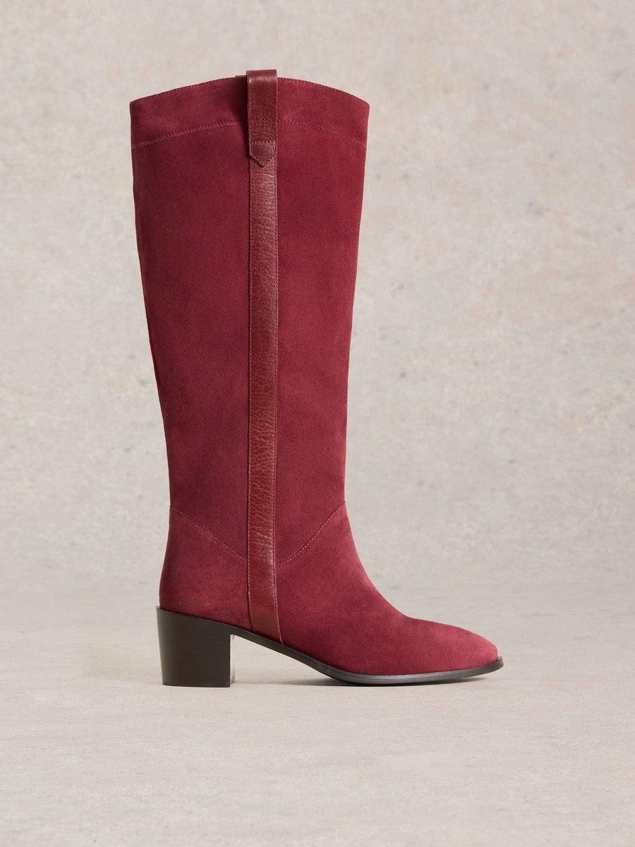 Kniehohe Wildlederstiefel mit Blockabsatz