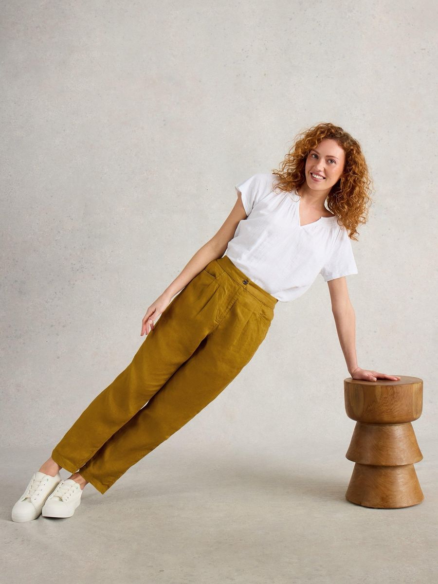 Tapered Leinenhose mit Bundfalten