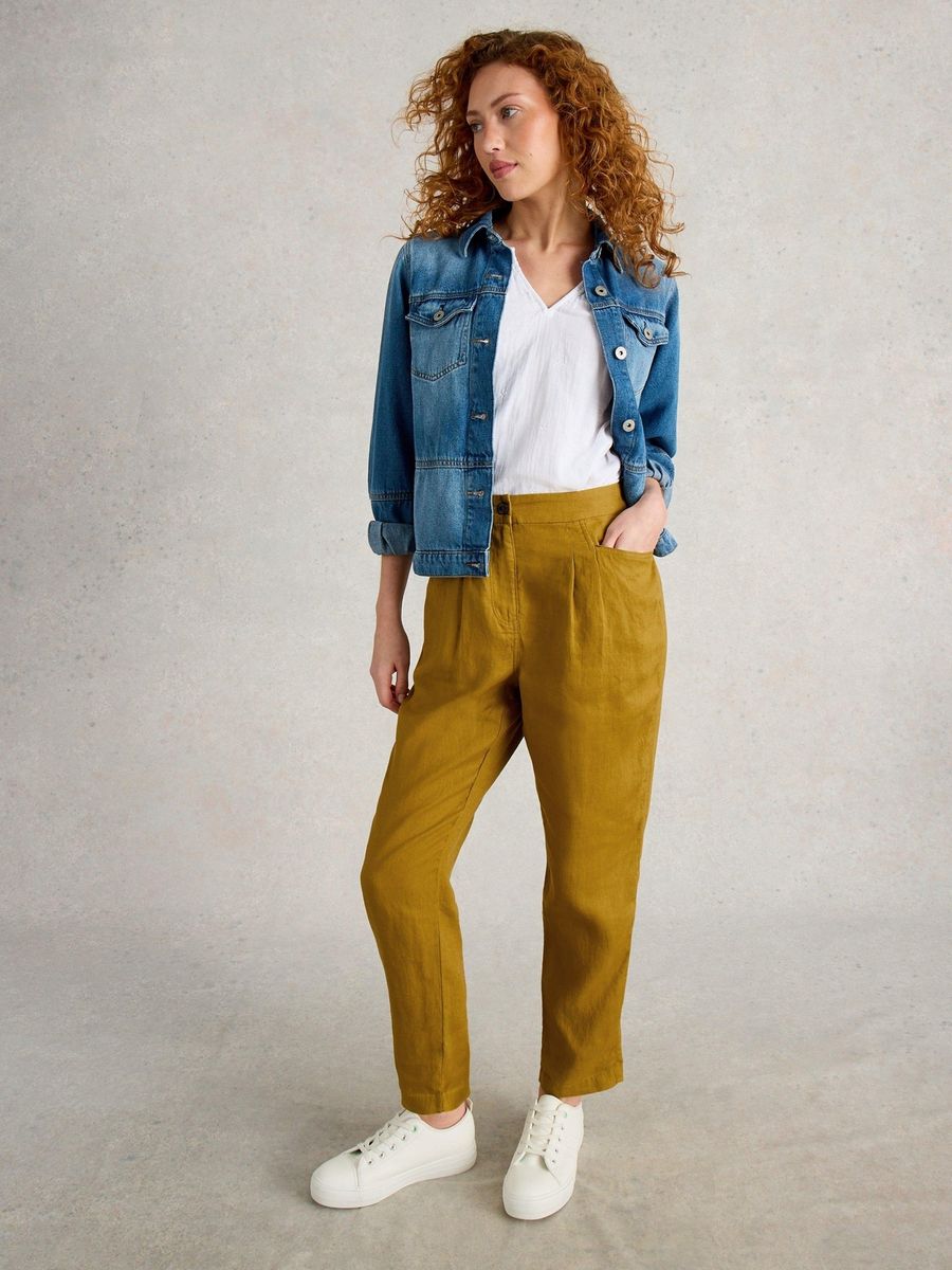 Tapered Leinenhose mit Bundfalten