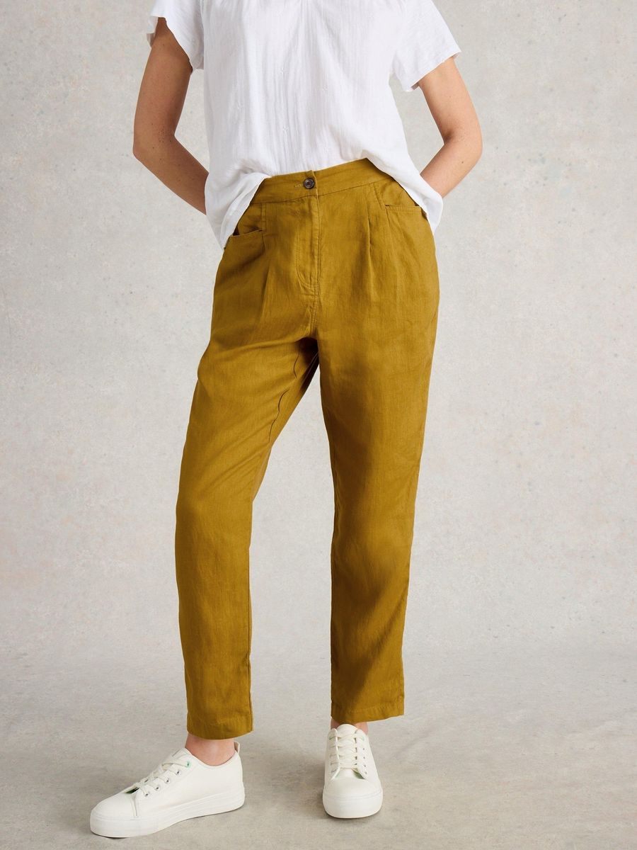 Tapered Leinenhose mit Bundfalten