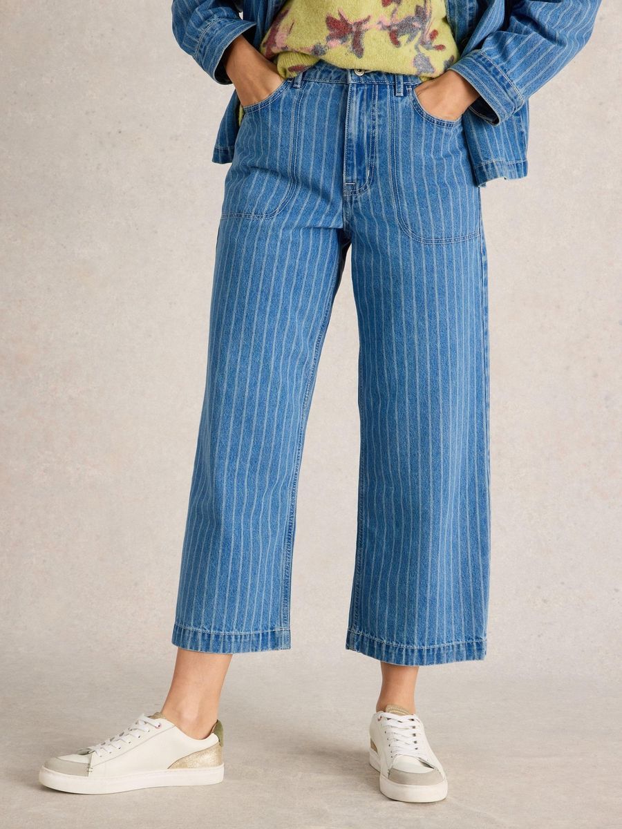 Gestreifte Wide-Leg 7/8-Jeans