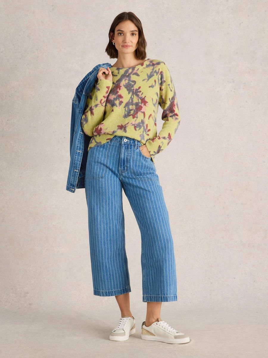 Gestreifte Wide-Leg 7/8-Jeans