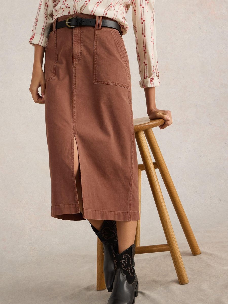 Ausgestellter Utility-Midirock mit Taschen