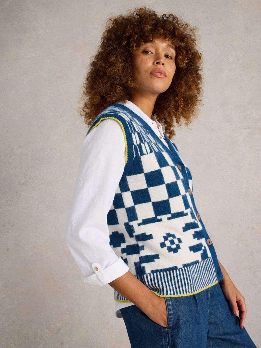Strickweste mit geometrischem Retromuster