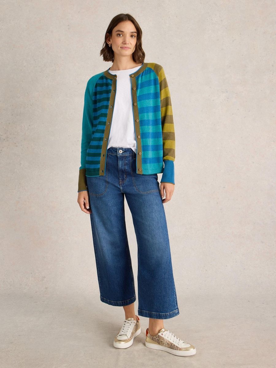 Gestreifte Bio-Baumwolle Strickjacke