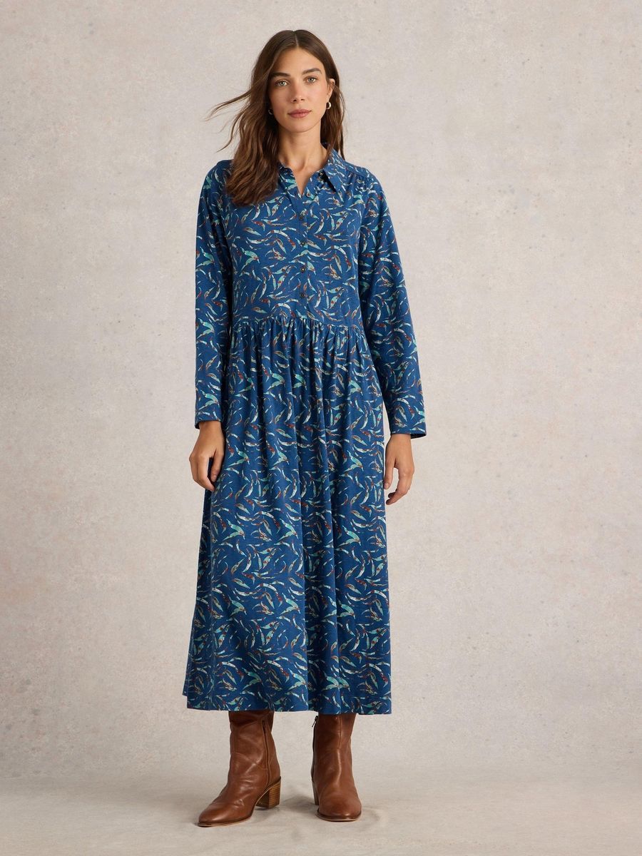 Gemustertes Jersey-Blusenkleid aus Baumwolle