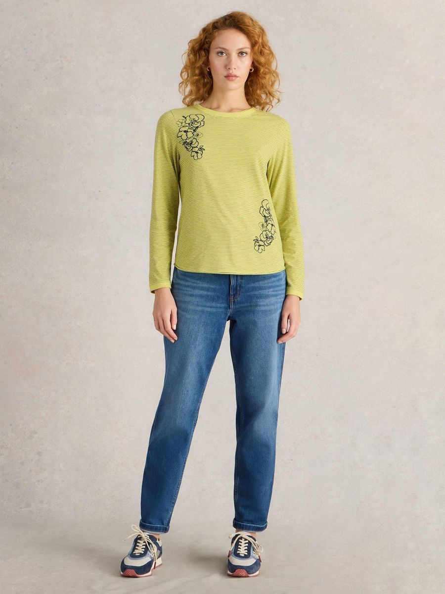 Besticktes Langarmshirt mit Streifenmuster