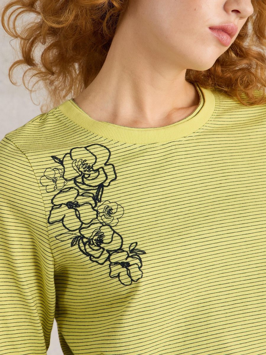 Besticktes Langarmshirt mit Streifenmuster