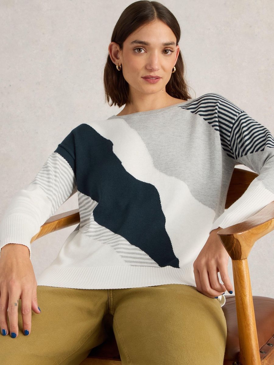 Strickpullover mit abstraktem Color-Block