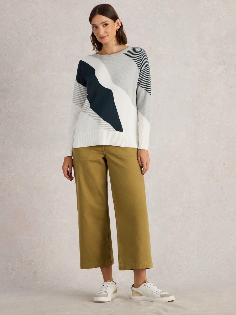 Strickpullover mit abstraktem Color-Block