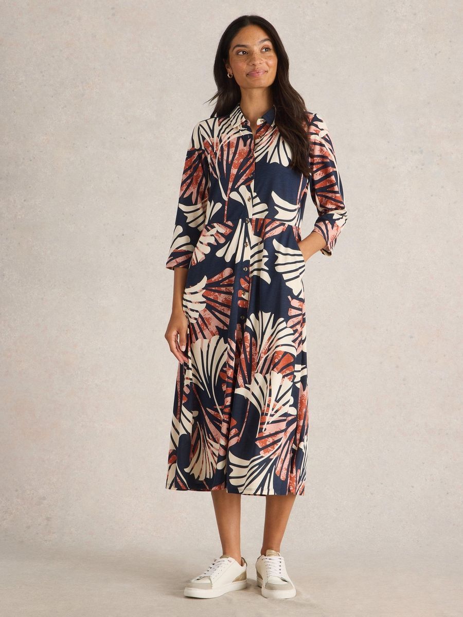 Midi-Hemdblusenkleid mit abstraktem Muster
