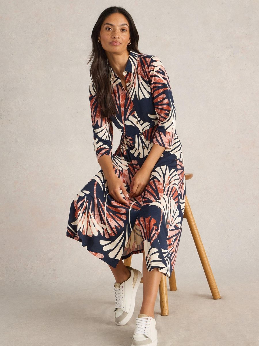 Midi-Hemdblusenkleid mit abstraktem Muster