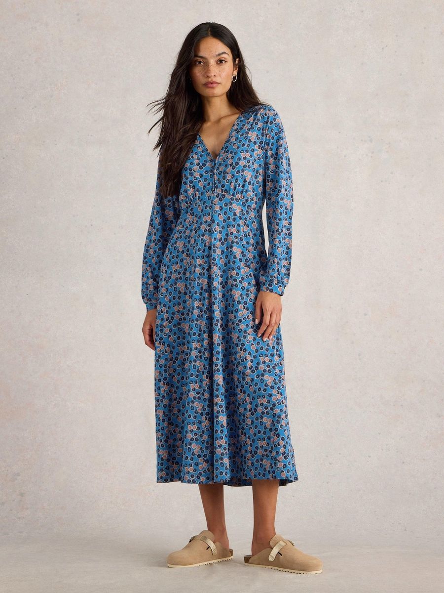 Bedrucktes Jersey-Midikleid mit V-Ausschnitt