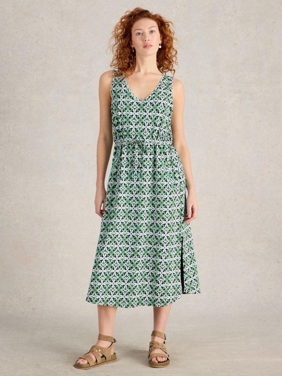 Ärmelloses Midikleid mit geometrischem Muster