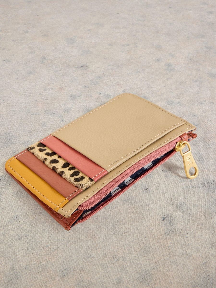 Schlankes Leder-Kartenetui mit Streifendesign