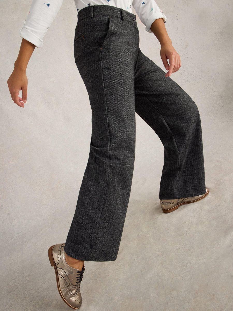 Weite Tweedhose mit Fischgrätmuster