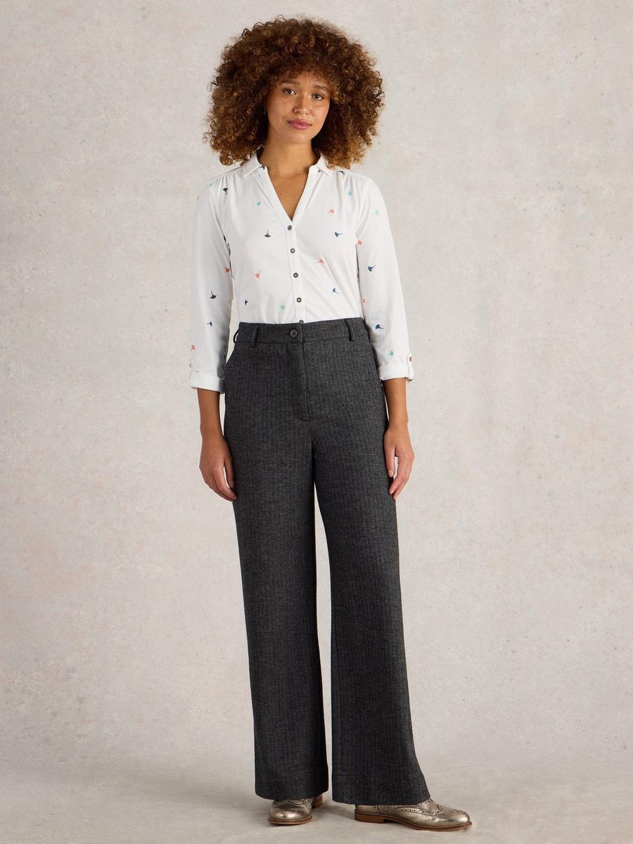 Weite Tweedhose mit Fischgrätmuster