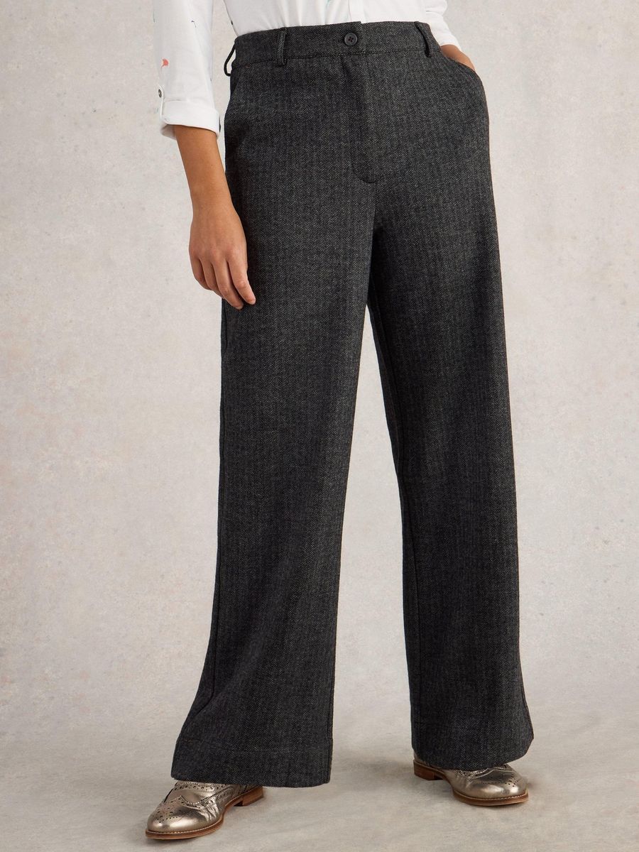 Weite Tweedhose mit Fischgrätmuster