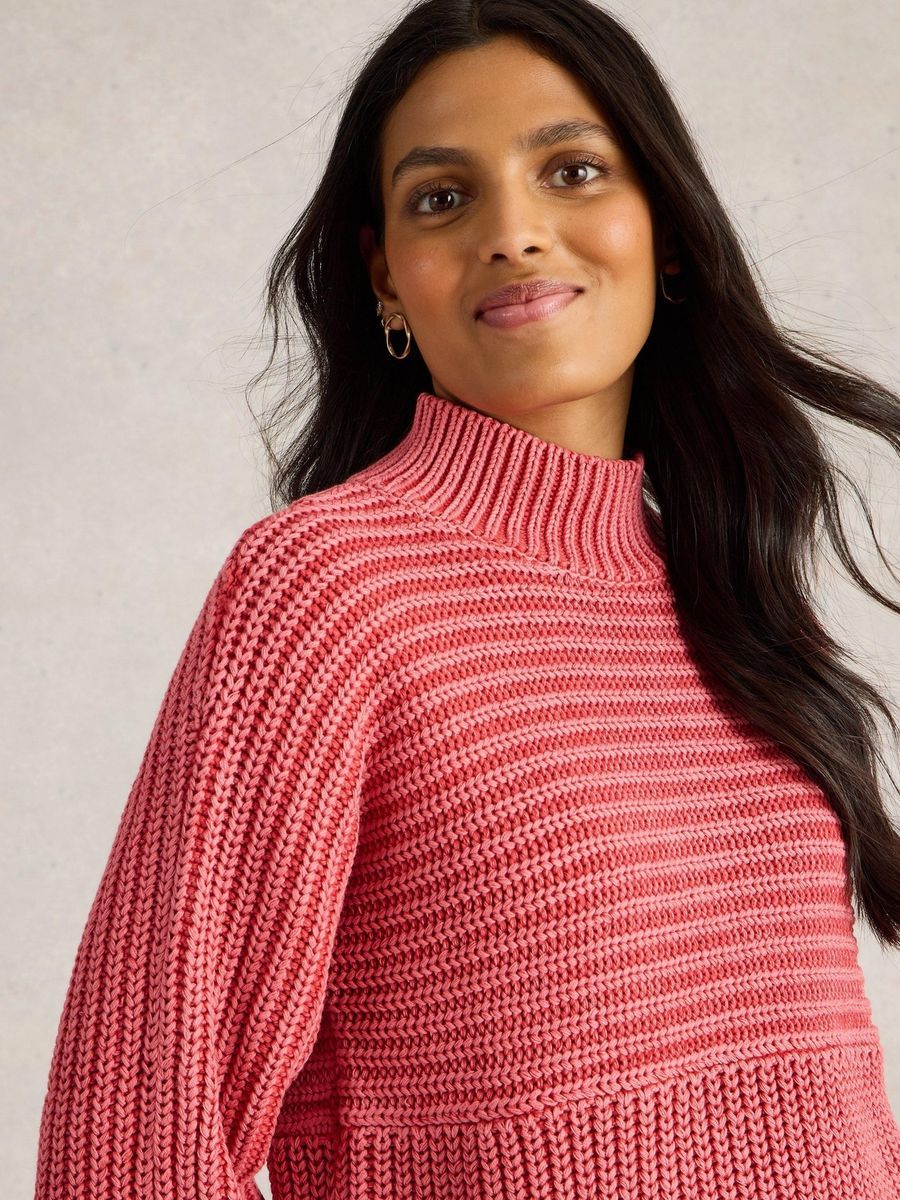 Strukturierter Bio-Baumwollpullover mit Stehkragen