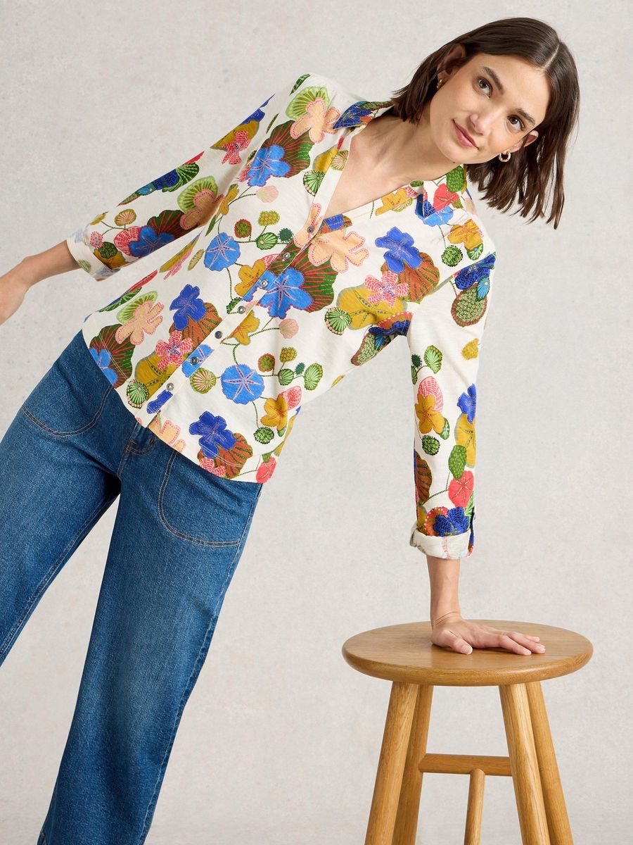 Bedruckte Baumwoll-Jerseybluse
