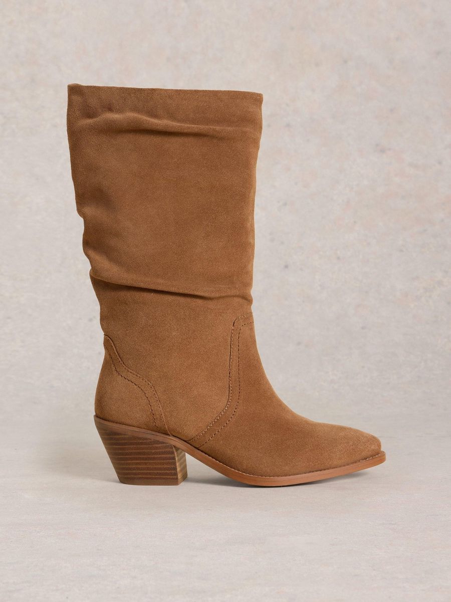 Lässige Wildlederstiefel mit Blockabsatz