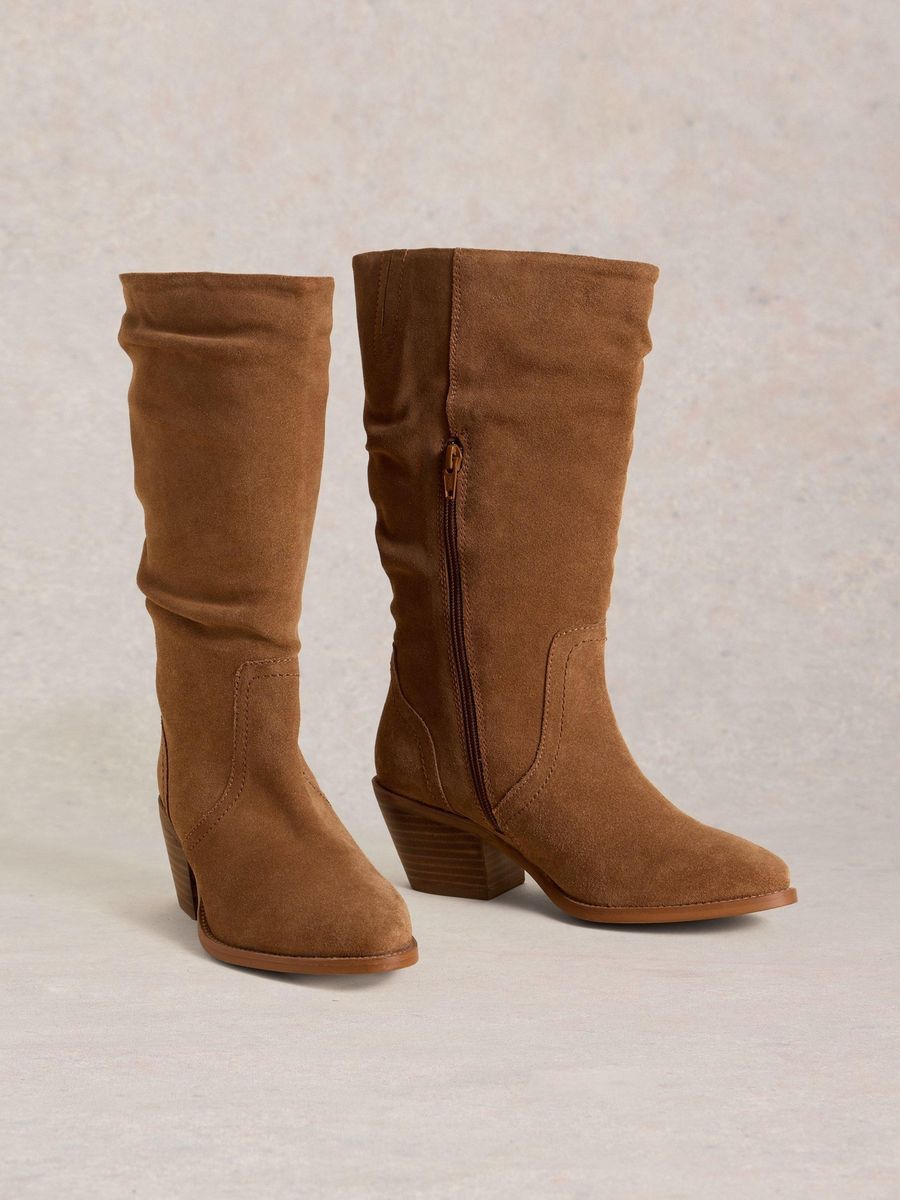Lässige Wildlederstiefel mit Blockabsatz