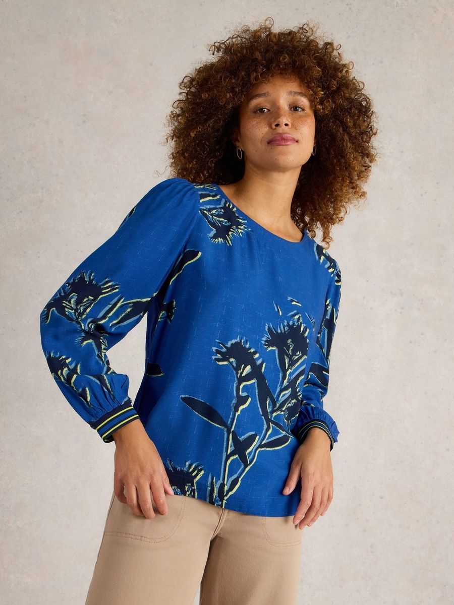 Gemusterte Bluse mit Puffärmeln
