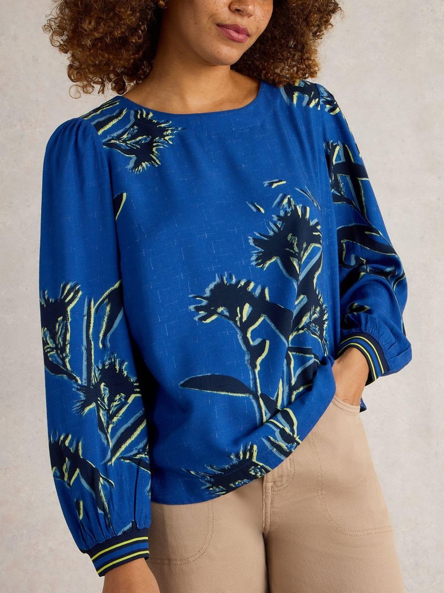 Gemusterte Bluse mit Puffärmeln