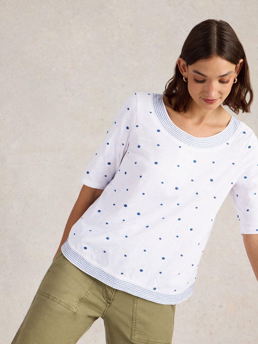 Besticktes Polka-Dot-Shirt aus Baumwolle