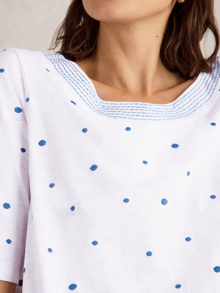 Besticktes Polka-Dot-Shirt aus Baumwolle