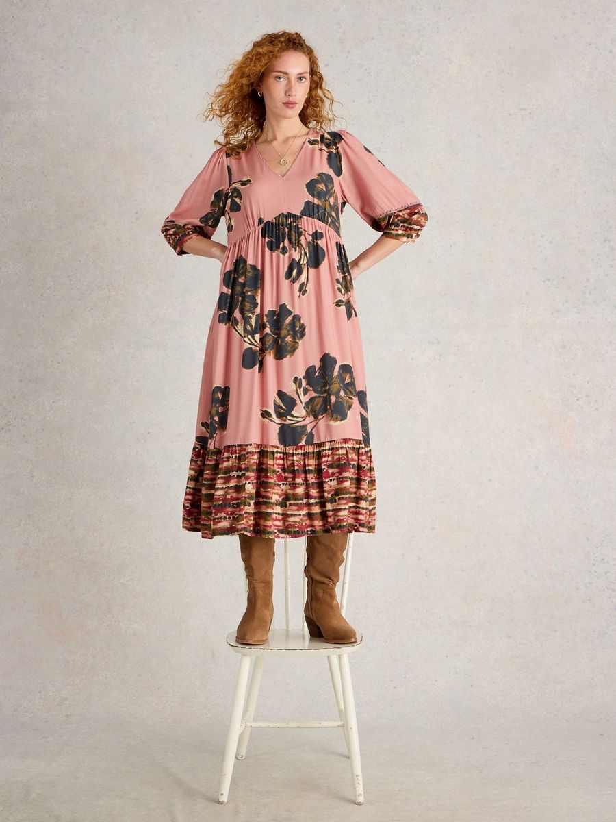 Midikleid mit großem Blumenmuster