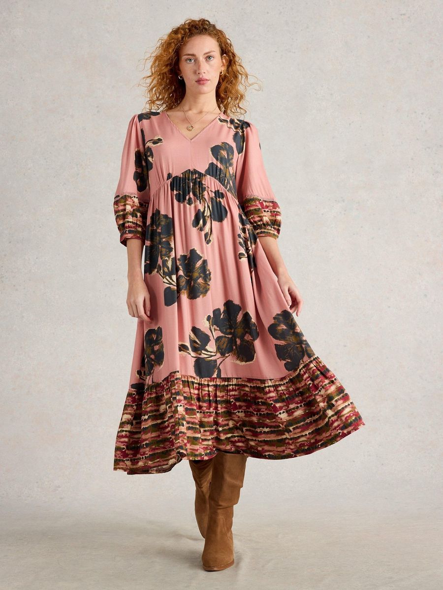Midikleid mit großem Blumenmuster