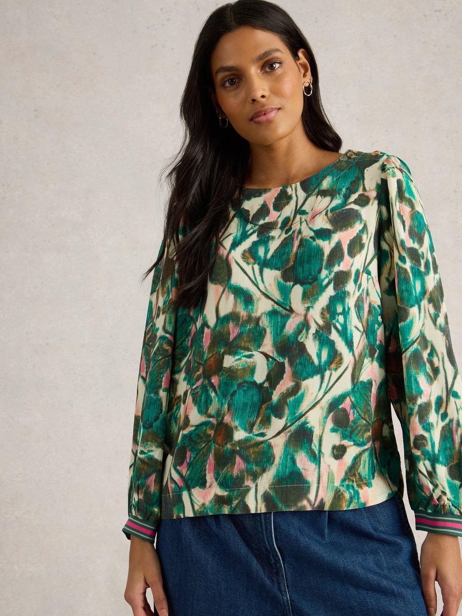 Viskosebluse mit abstraktem Kunstdruck