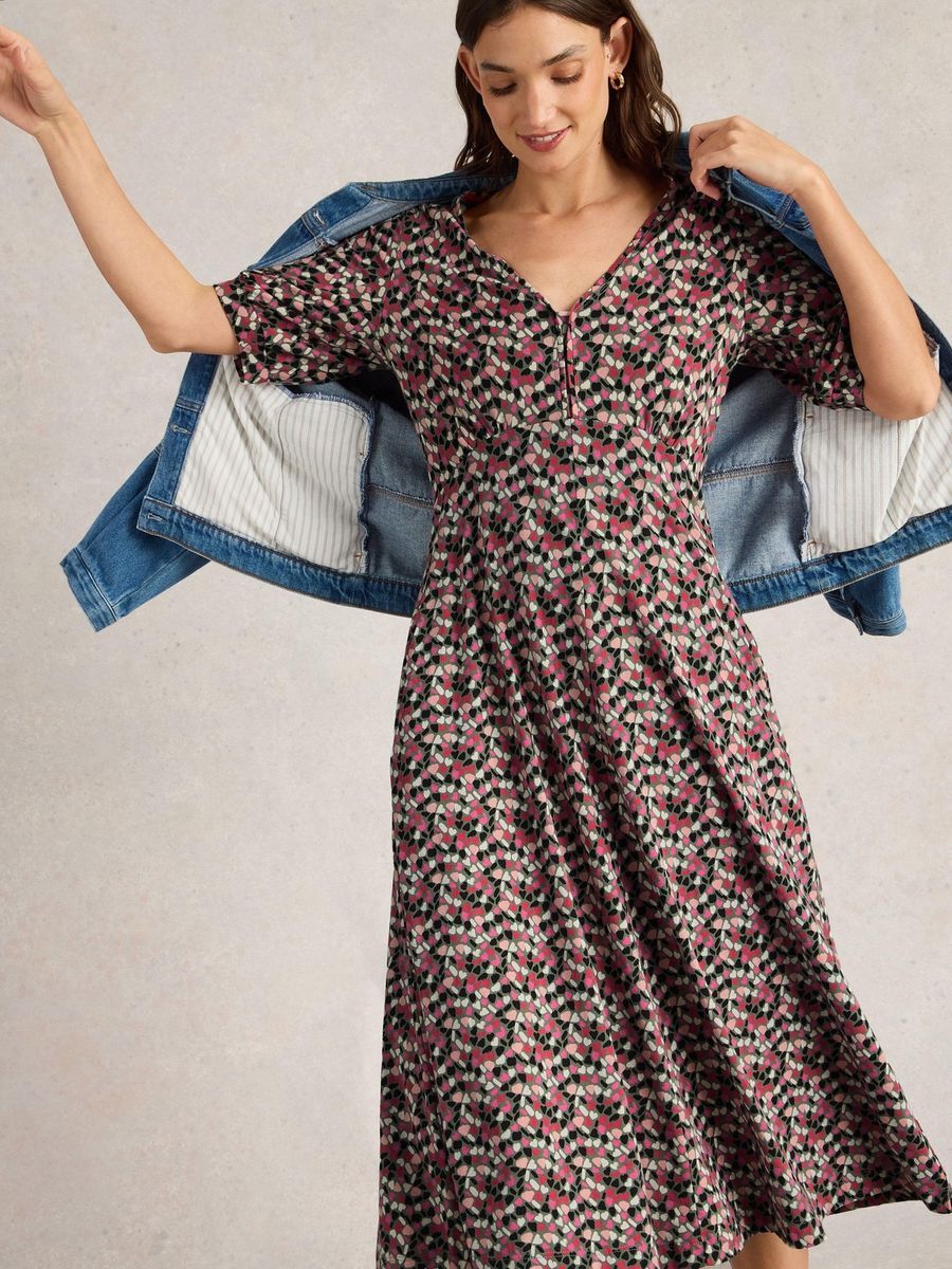 Midi-Jerseykleid mit Herz-Print