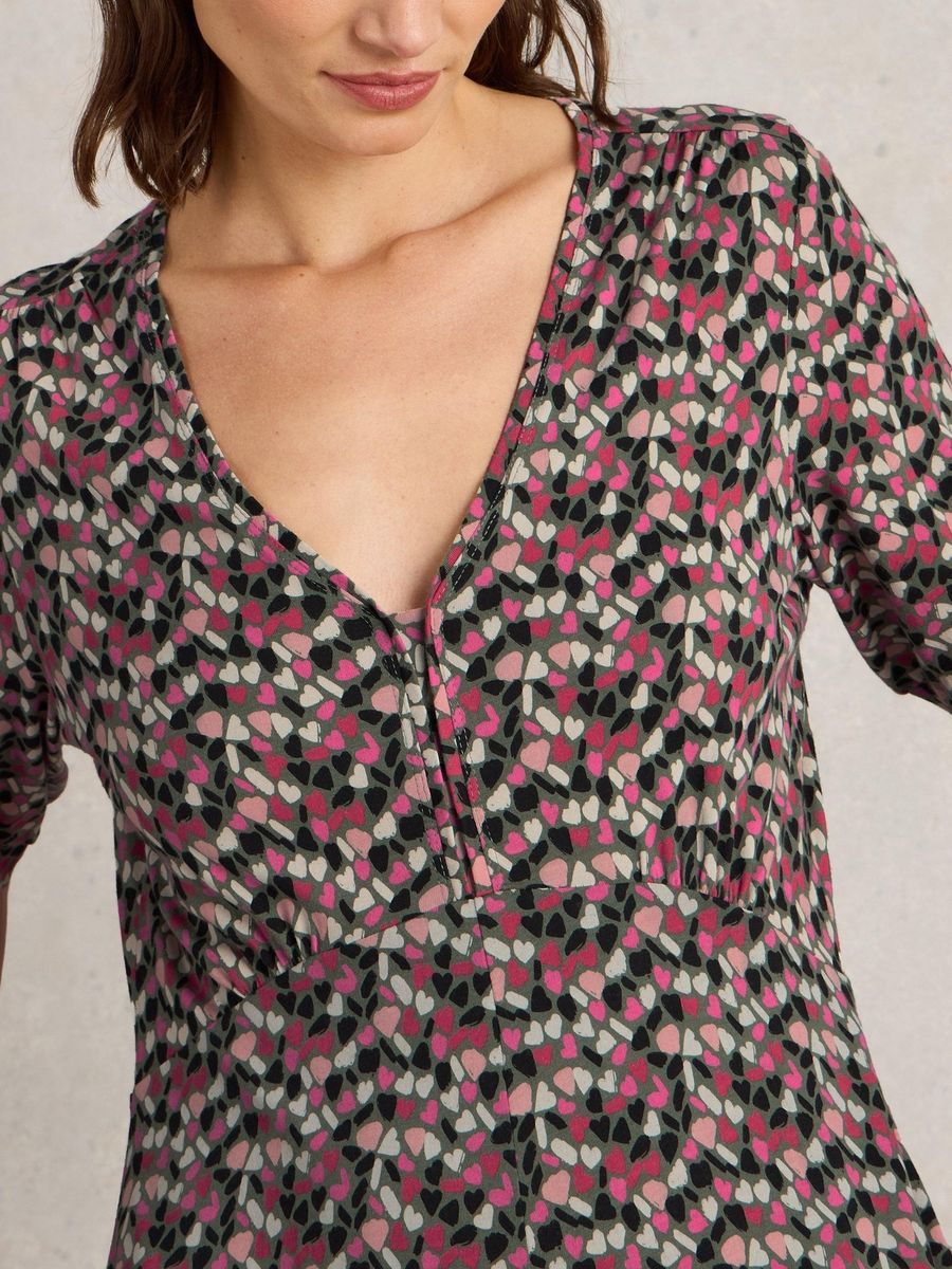 Midi-Jerseykleid mit Herz-Print