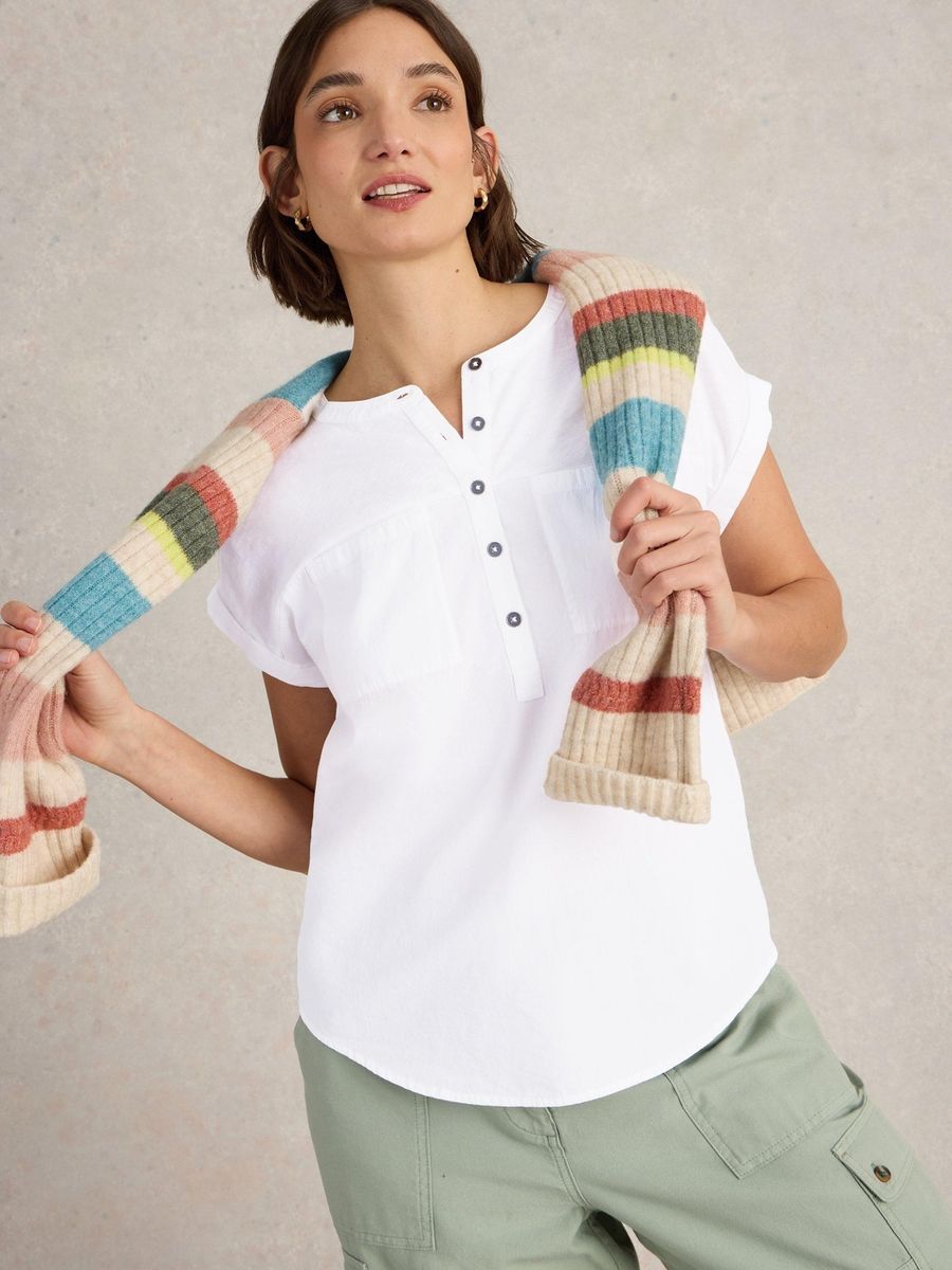 Baumwoll-Henley-Top mit Brusttaschen