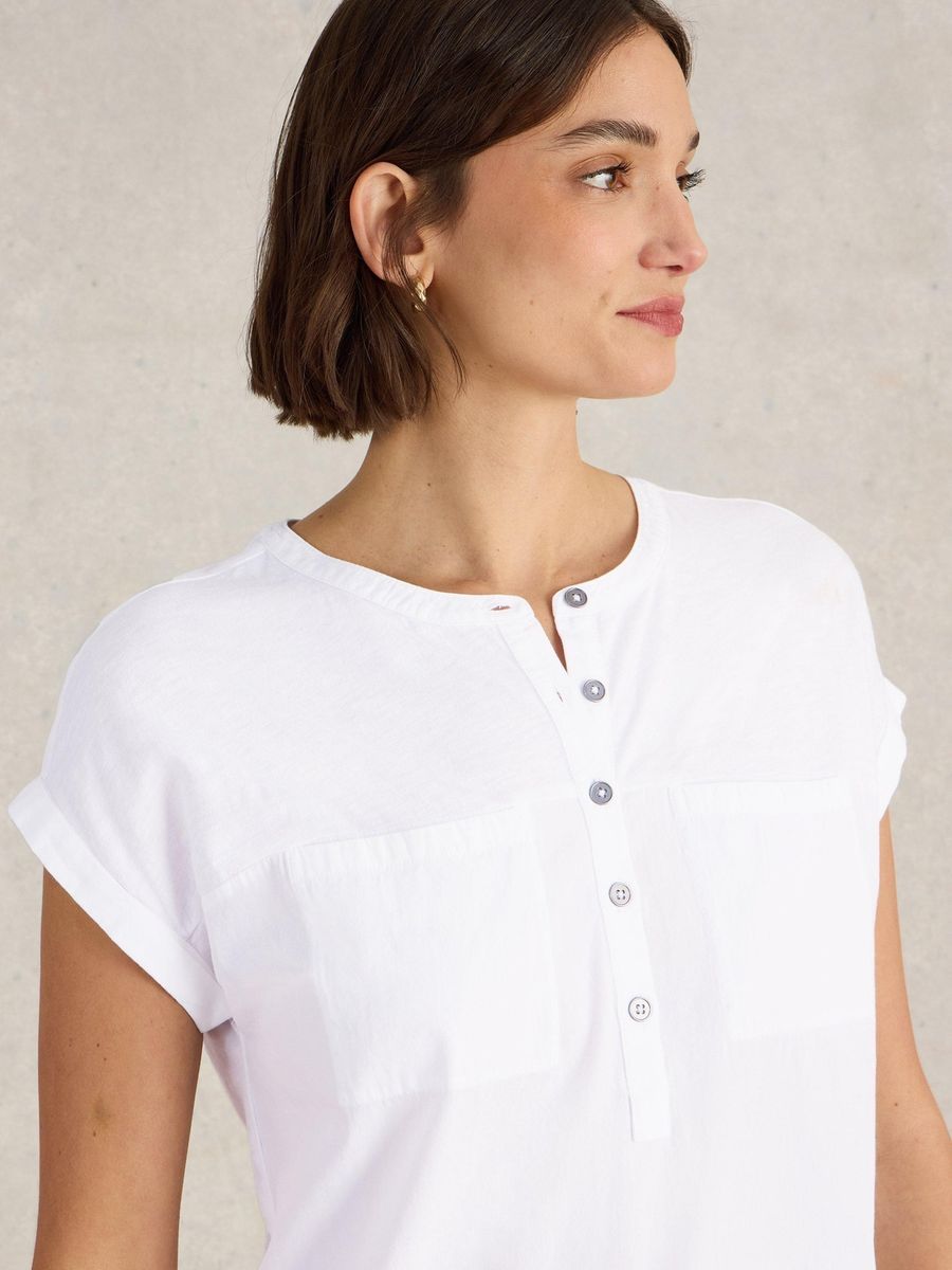 Baumwoll-Henley-Top mit Brusttaschen