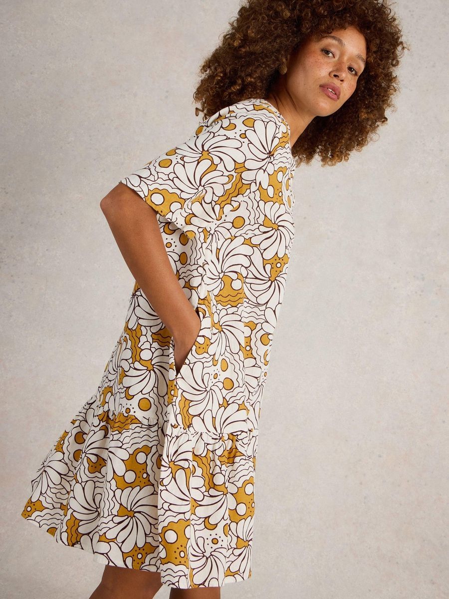 Retro-Minikleid mit Blumenmuster aus Leinenmischung
