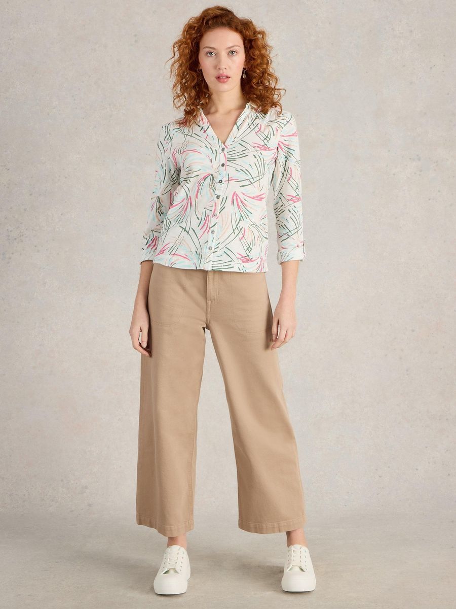 Baumwoll-Jerseybluse mit Blättermuster